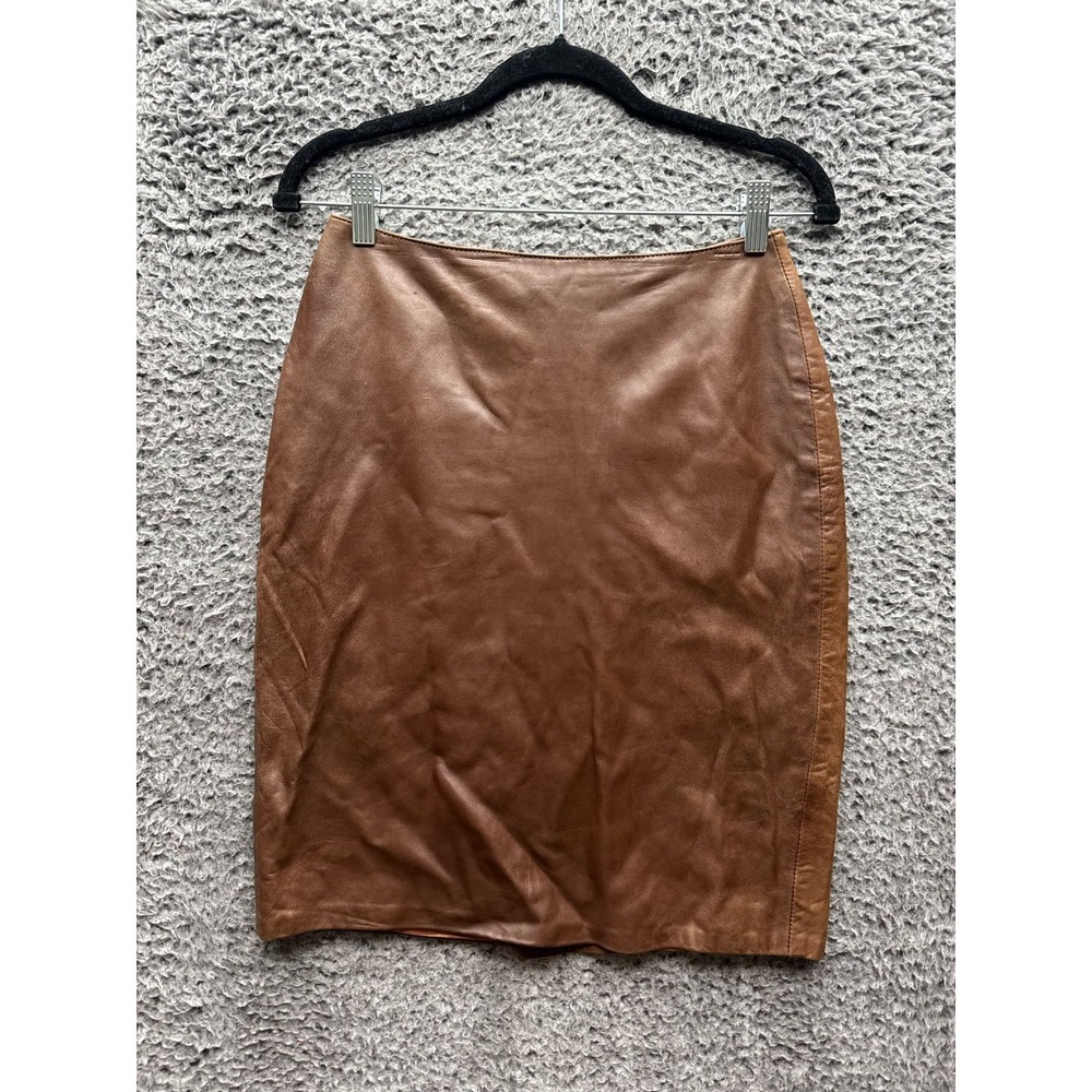 Robert Elliot Faux Leather Knee Length Pencil Skirt Brown Womens Size‎ 8